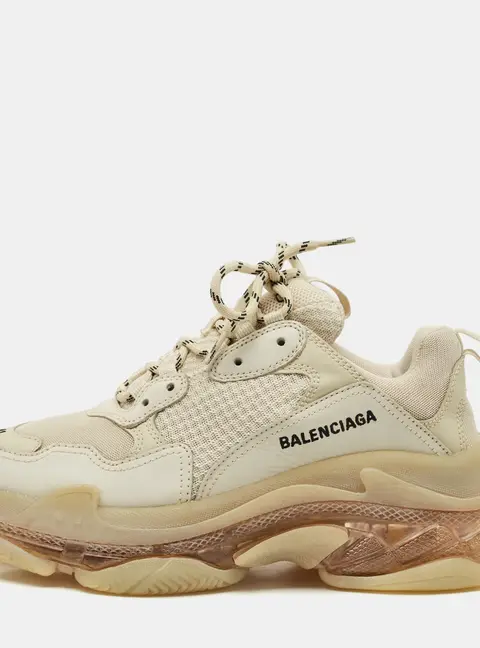 Balenciaga Triple S Clear Sole Size 41 Beige Leather and Mesh Low Top Sneakers