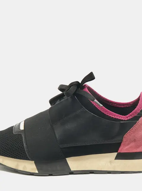 Balenciaga Race Runner Size 38 Black Leather, Mesh and Neoprene Low Top Sneakers
