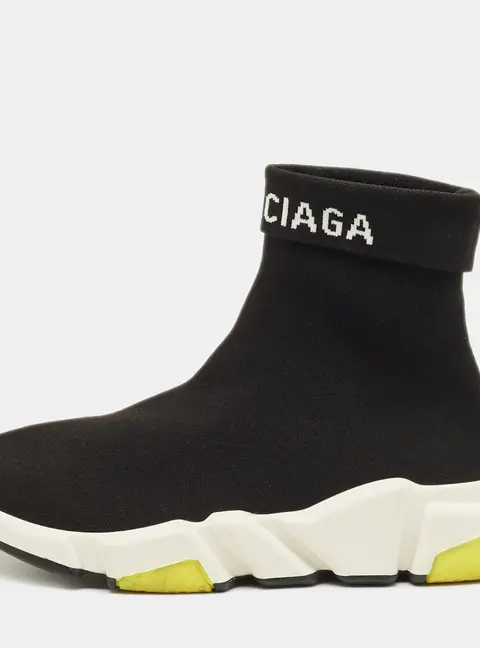 Balenciaga Speed Trainer Size 37 Black Knit Fabric High Top Sneakers