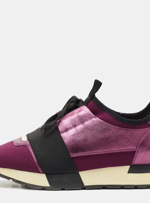Balenciaga Purple/Black Leather and Fabric Race Runner Low Top Sneakers Size 36