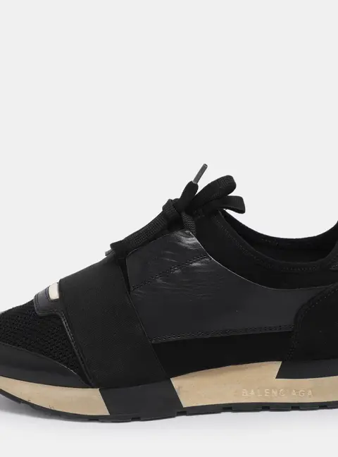 Balenciaga Black Leather and Mesh Race Runner Low Top Sneakers Size 37