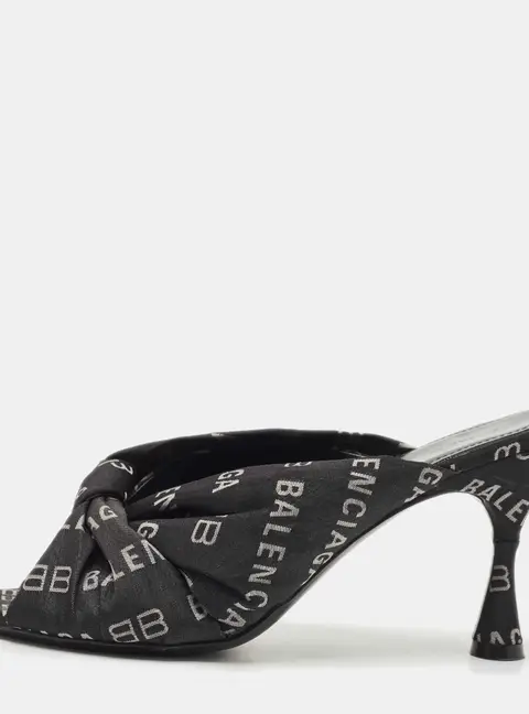 Balenciaga Black Fabric Logo Drapy Mules Size 38