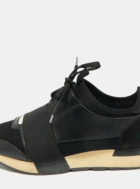 Balenciaga Race Runner Size 38 Black Leather, Mesh and Neoprene Lace Up Sneakers