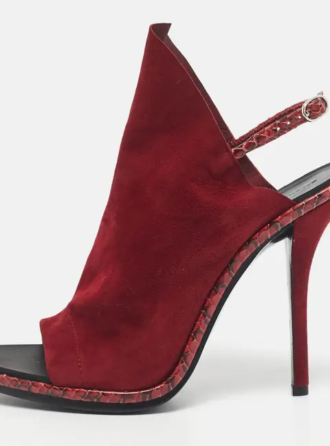 Balenciaga Red Suede and Python Open Toe Glove Slingback Sandals Size 39.5