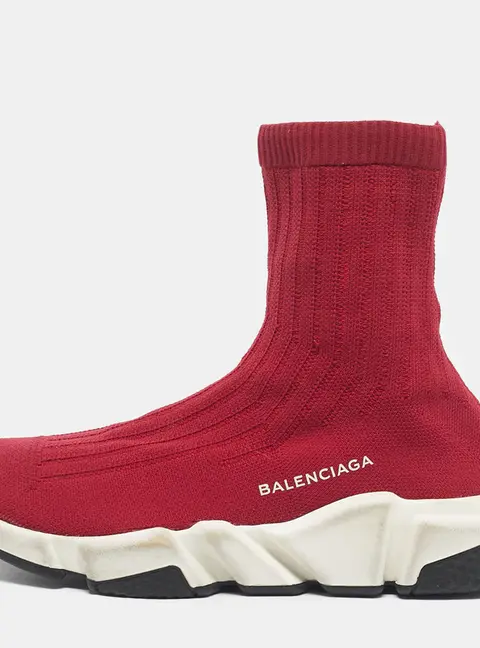 Balenciaga Red Knit Fabric Speed Trainer High Top Sneakers Size 39