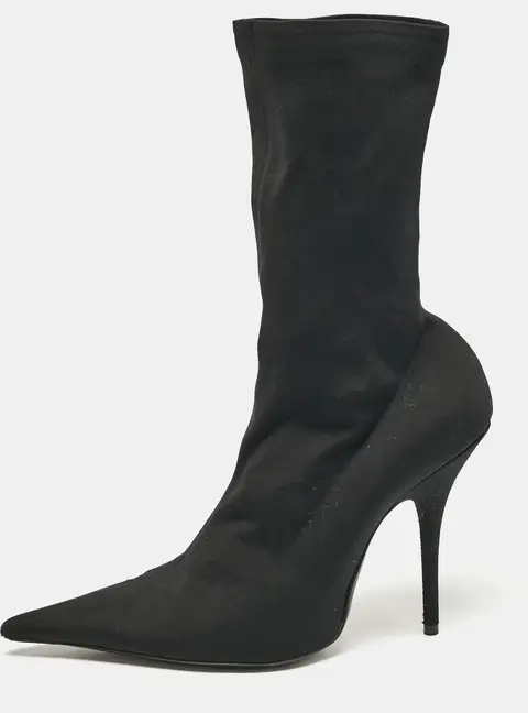 Balenciaga Black Stretch Fabric Knife Mid Calf Boots Size 38