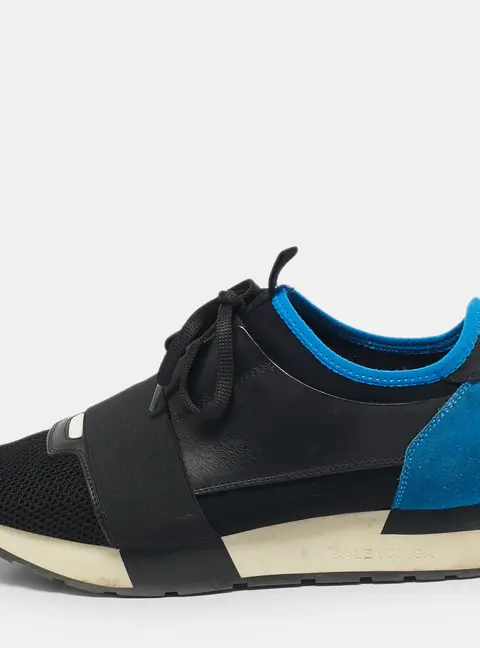 Balenciaga Blue/Black Mesh and Suede Race Runner Low Top Sneakers Size 38