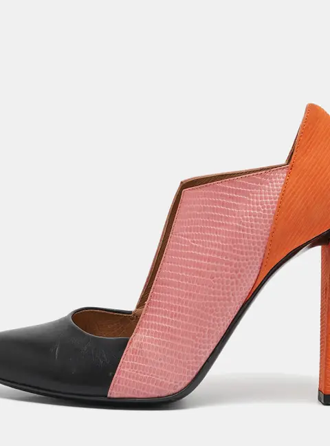 Balenciaga Multicolor Lizard Embossed and Leather Block Heel Pumps Size 39.5