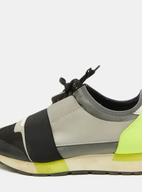 Balenciaga Multicolor Leather and Fabric Race Runner Low Top Sneakers Size 38