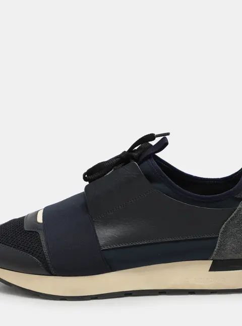 Balenciaga Blue Leather and Neoprene Race Runner Sneakers Size 40