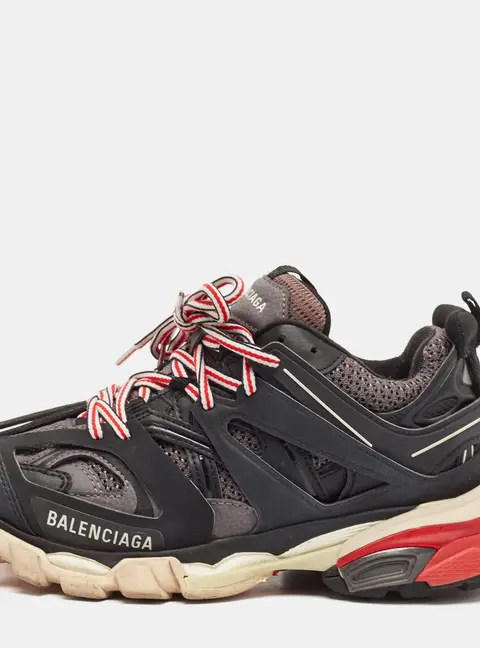 Balenciaga Black Faux Leather and Mesh Track Sneakers Size 37