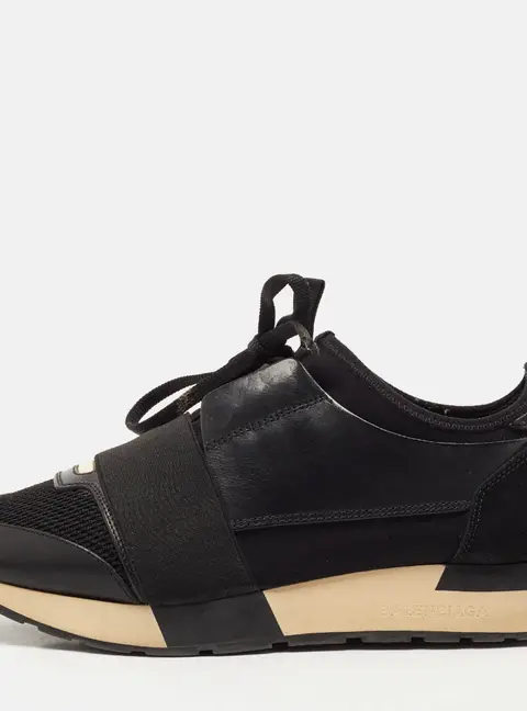 Balenciaga Race Runner Size 38 Black Leather, Mesh and Neoprene Low Top Sneakers