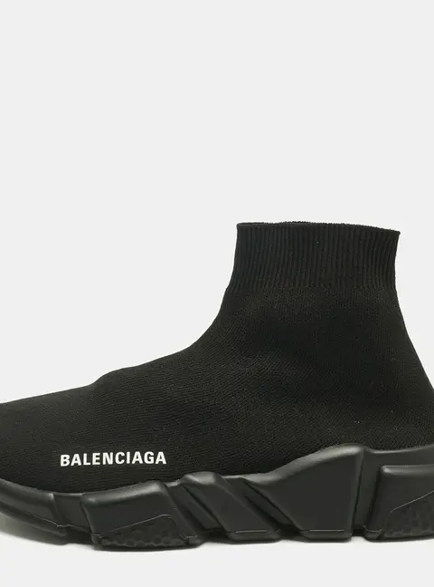 Balenciaga Speed Trainer Size 37 Black Knit Fabric High Top Sneakers