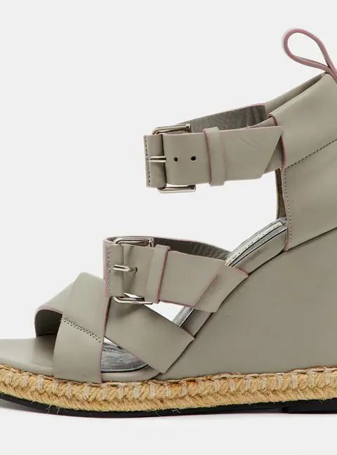 Balenciaga Grey Leather Ankle Strap Espadrille Wedge Sandals Size 35