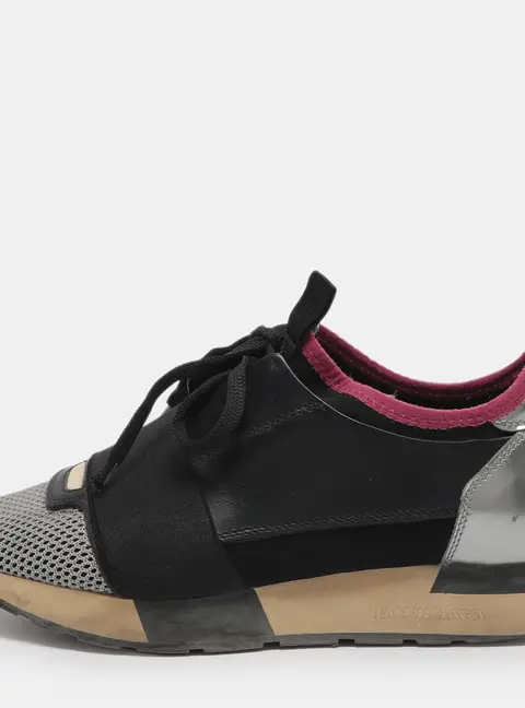 Balenciaga Race Runner Size 36 Grey/Black Leather and Mesh Low Top Sneakers