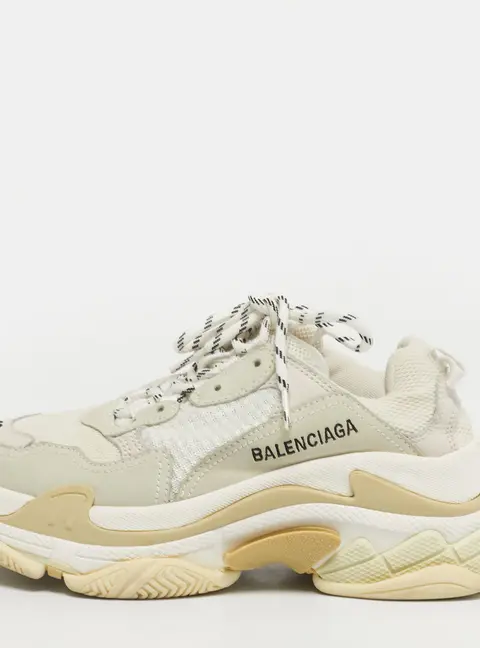 Balenciaga Triple S Size 38 Beige Fabric and Nubuck Leather Lace Up Sneakers