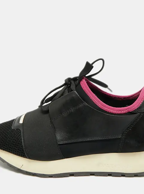 Balenciaga Race Runner Size 35 Black Mesh and Suede Lace Up Sneakers