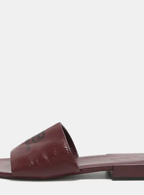 Balenciaga Size 39 Burgundy Leather Logo Box Flat Slides