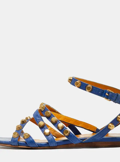 Balenciaga Arena Size 38 Blue Leather Ankle Strap Flats