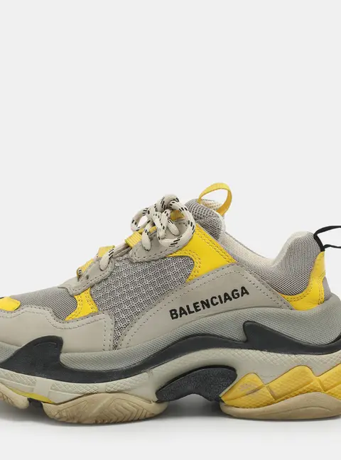 Balenciaga Triple S Size 36 Grey/Yellow Leather and Mesh Lace Up Sneakers