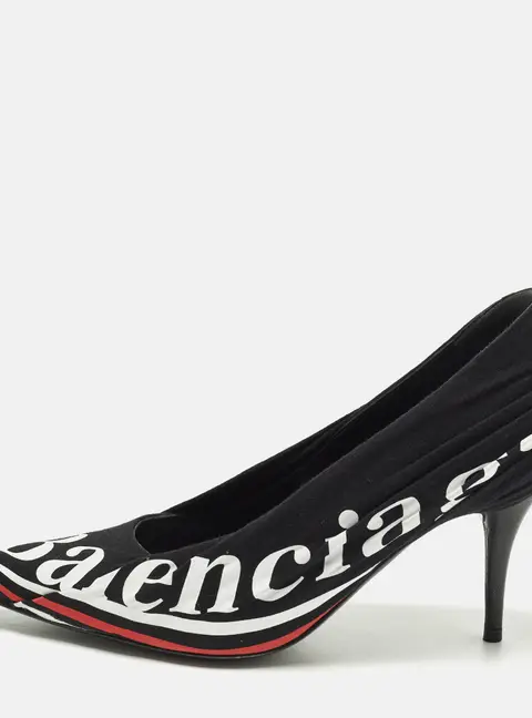 Balenciaga Knife Size 38 Black Logo Print Fabric Pumps