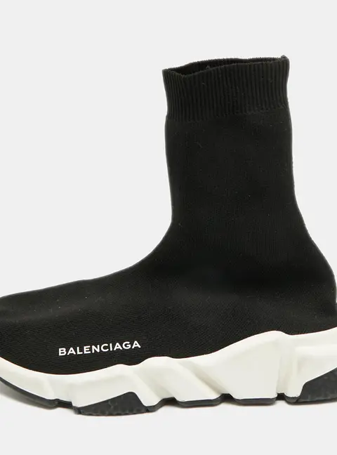 Balenciaga Speed Trainer Size 38 Black Knit Fabric High Top Sneakers