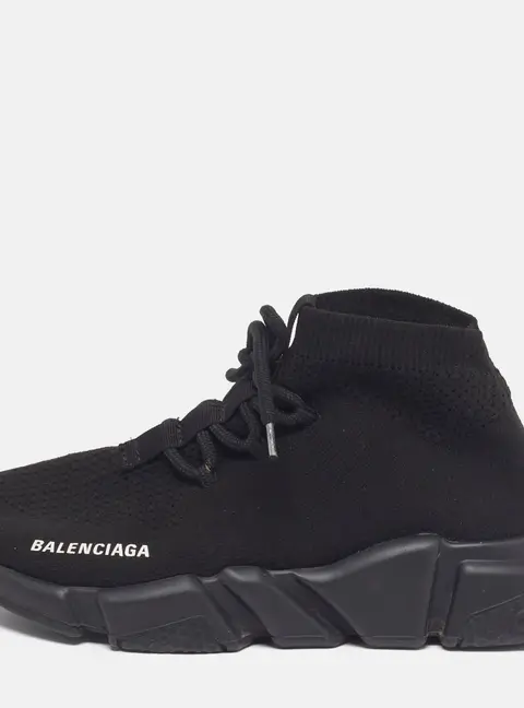 Balenciaga Speed Trainer Size 38 Black Knit Fabric High Top Sneakers