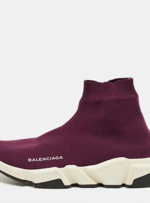 Balenciaga Speed Size 40 Burgundy Knit Fabric Slip On Sneakers
