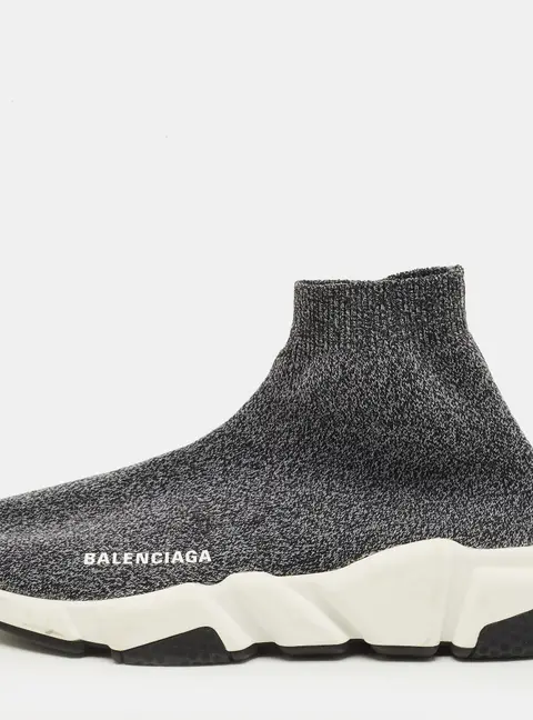Balenciaga Speed Size 38 Black/Grey Knit Fabric High Slip On Sneakers