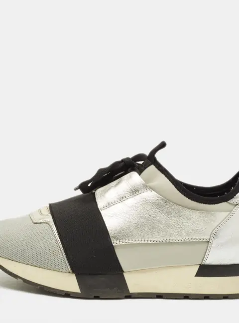 Balenciaga Race Runner Size 38 Grey/Black Knit Fabric, Leather and Neoprene Low Top Sneakers