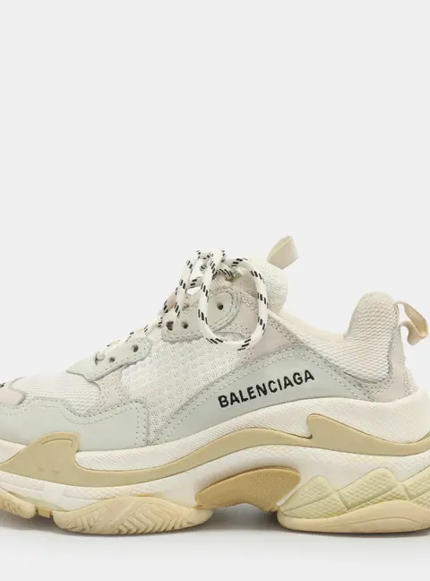 Balenciaga Triple S Size 38 Cream/Grey Leather and Mesh Low Top Sneakers