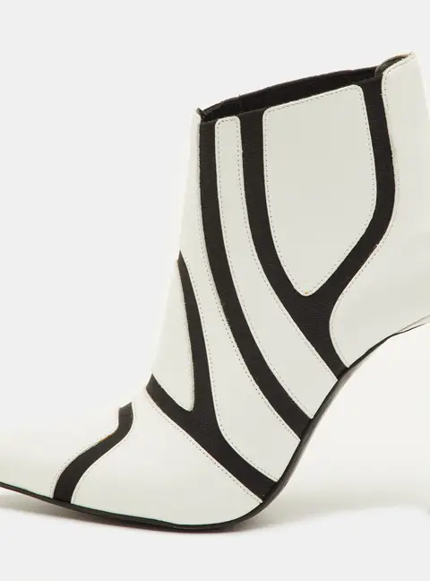 Balenciaga Size 36 White/Black Leather and Elastic Symmetric Ankle Length Boots