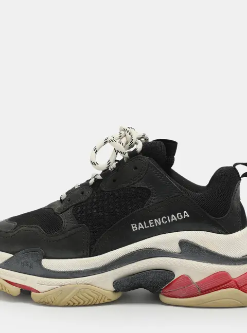 Balenciaga Triple S Size 37 Black Leather and Mesh Low Top Sneakers