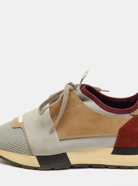 Balenciaga Race Runner Size 36 Grey/Maroon Leather, Mesh and Neoprene Lace Up Sneakers
