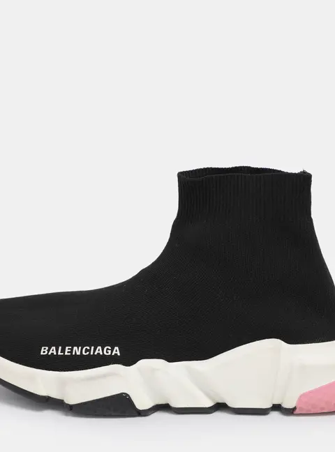 Balenciaga Speed Trainer Size 38 Black Knit Fabric High Top Sneakers