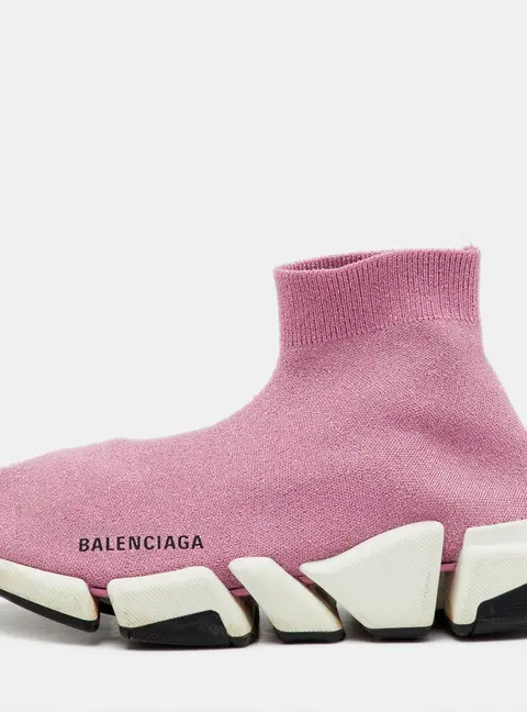 Balenciaga Metallic Pink Knit Fabric Speed Trainer Slip On Sneakers Size 37