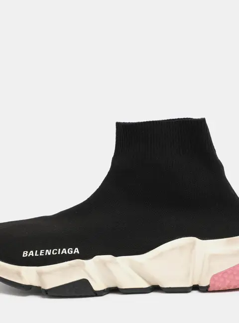 Balenciaga Black Knit Fabric Speed Trainer High Top Sneakers Size 38