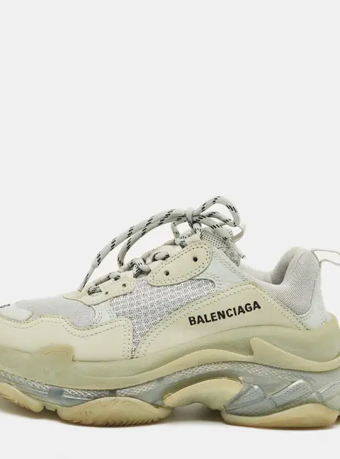 Balenciaga Pastel Blue Faux Leather and Mesh Triple S Clear Sole Sneakers Size 38