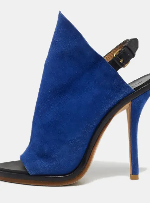 Balenciaga Blue Suede And Black Leather Glove Open Toe Slingback Sandals Size 35