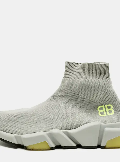 Balenciaga Grey Knit Fabric Speed Trainer High Top Sneakers Size 37
