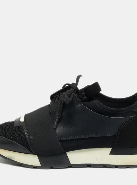 Balenciaga Race Runner Size 37 Black Leather and Mesh  Low Top Sneakers