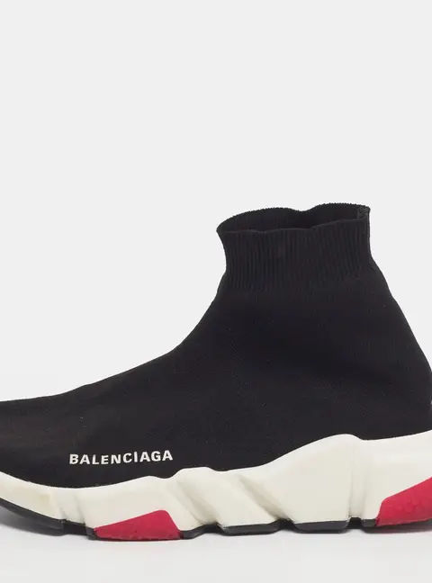 Balenciaga Speed Trainer Size 38 Black Knit Fabric High Top Sneakers
