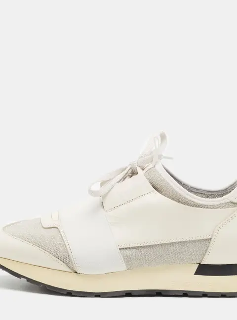 Balenciaga Race Runner Size 38 Silver/Grey Leather and Lurex Fabric Low Top Sneakers