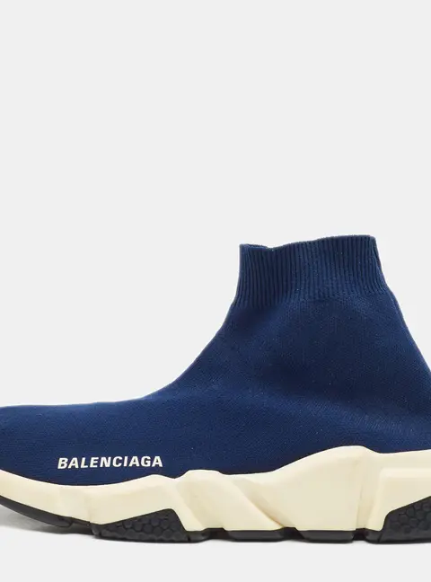 Balenciaga Speed Trainer Size 37 Navy Blue Knit Fabric High Top Sneakers