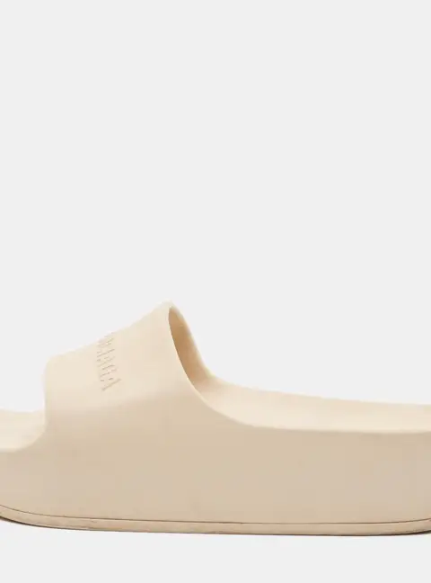 Balenciaga Size 37 Beige Rubber Logo Chunky Flat Slide