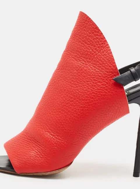Balenciaga Glove Size 37 Red/Black Leather Slingback Sandals