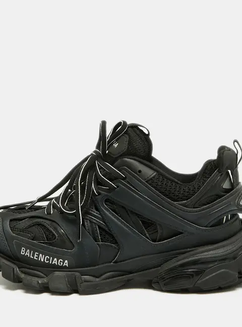 Balenciaga Track Size 38 Black Faux Leather and Mesh Low Top Sneakers