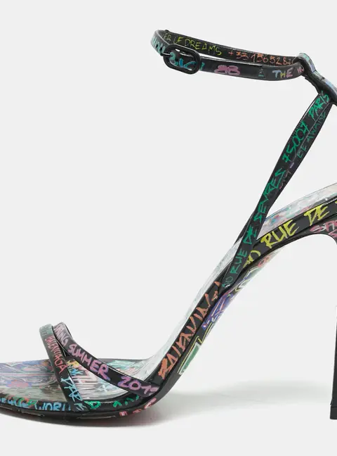 Balenciaga Size 37 Multicolor Leather Graffiti  Ankle Strap Sandals