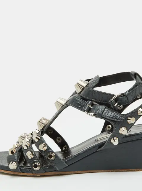 Balenciaga Arena Size 38 Grey Leather Studded Wedge Sandals