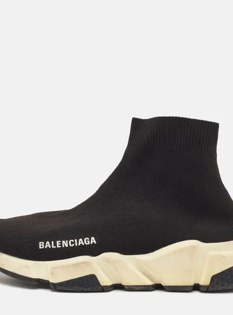Balenciaga Speed Trainer Size 38 Black Knit Fabric High Slip On Sneakers